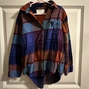 Old Navy Blue and Orange Plaid Shirt